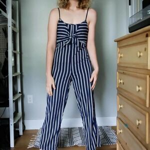 Preppy Sailor Striped Jumpsuit blue white spaghetti strap No Boundaries Size Xs